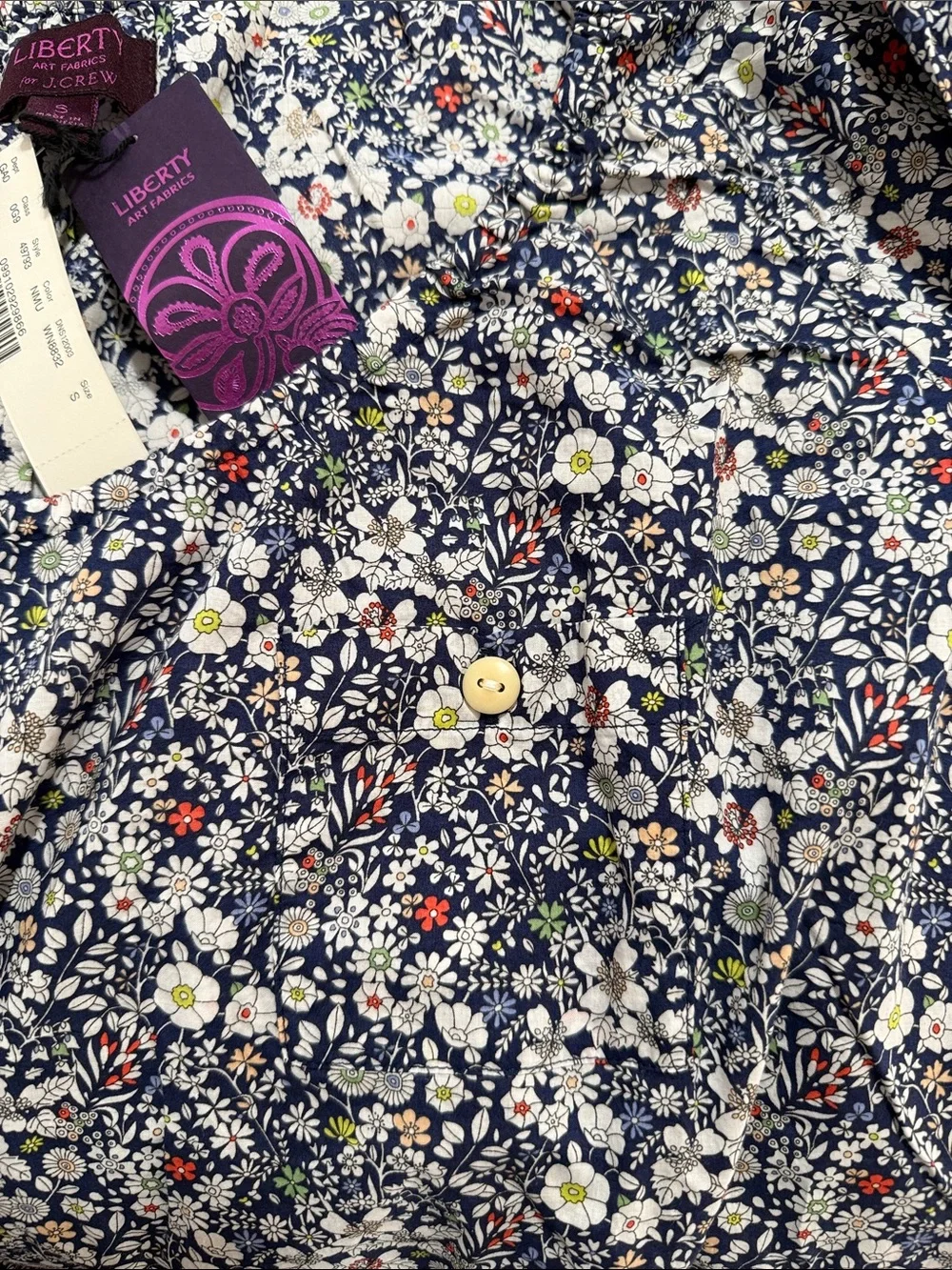 J. Crew Navy Floral Square-Neck Peasant Blouse